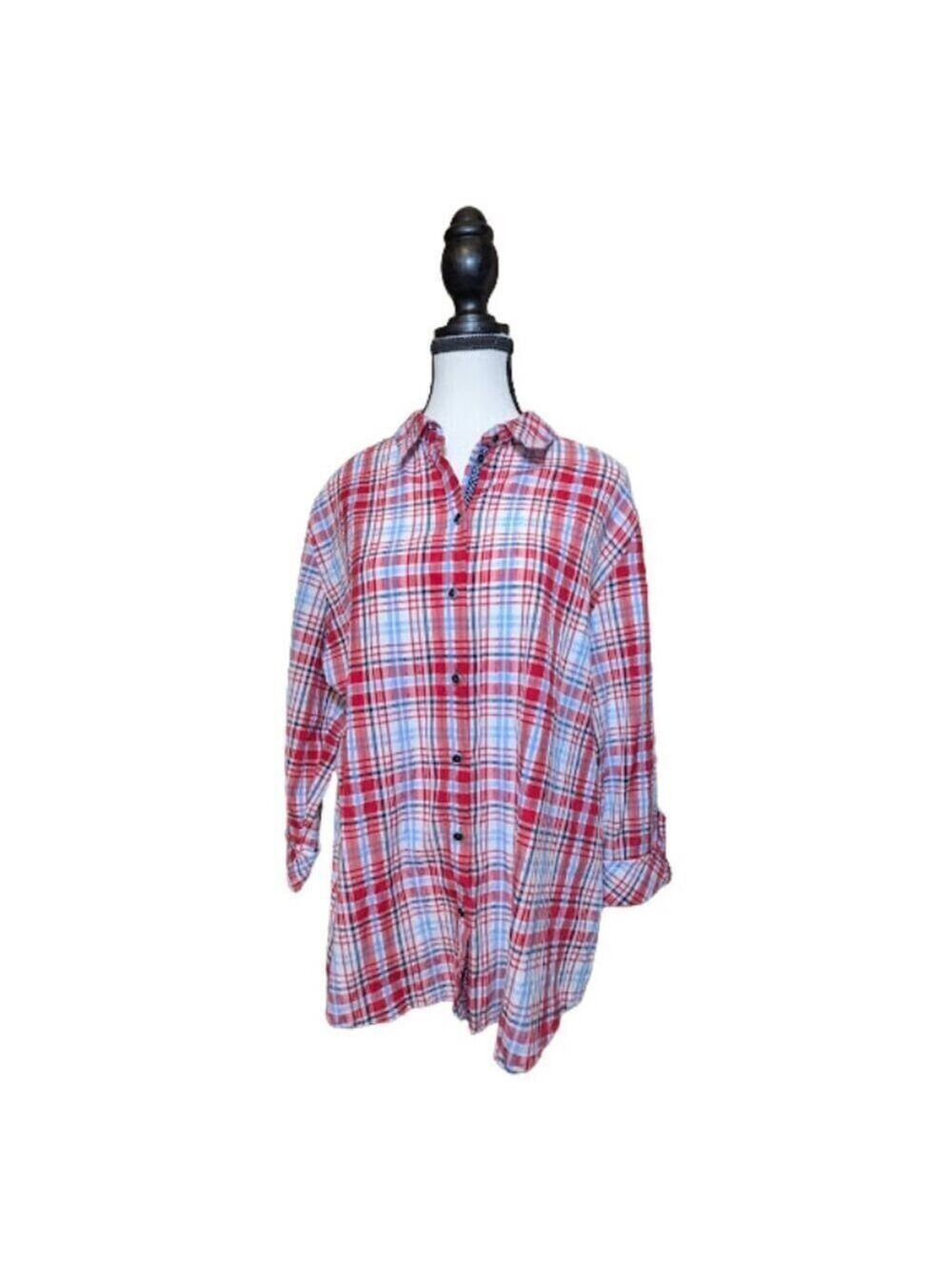 Allison Daley Red Plaid Button-Front Blouse – Size 16